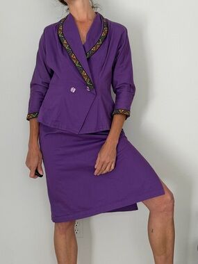 Frederick's of Hollywood Purple Blazer Jacket w/ Matching Skirt with Trim